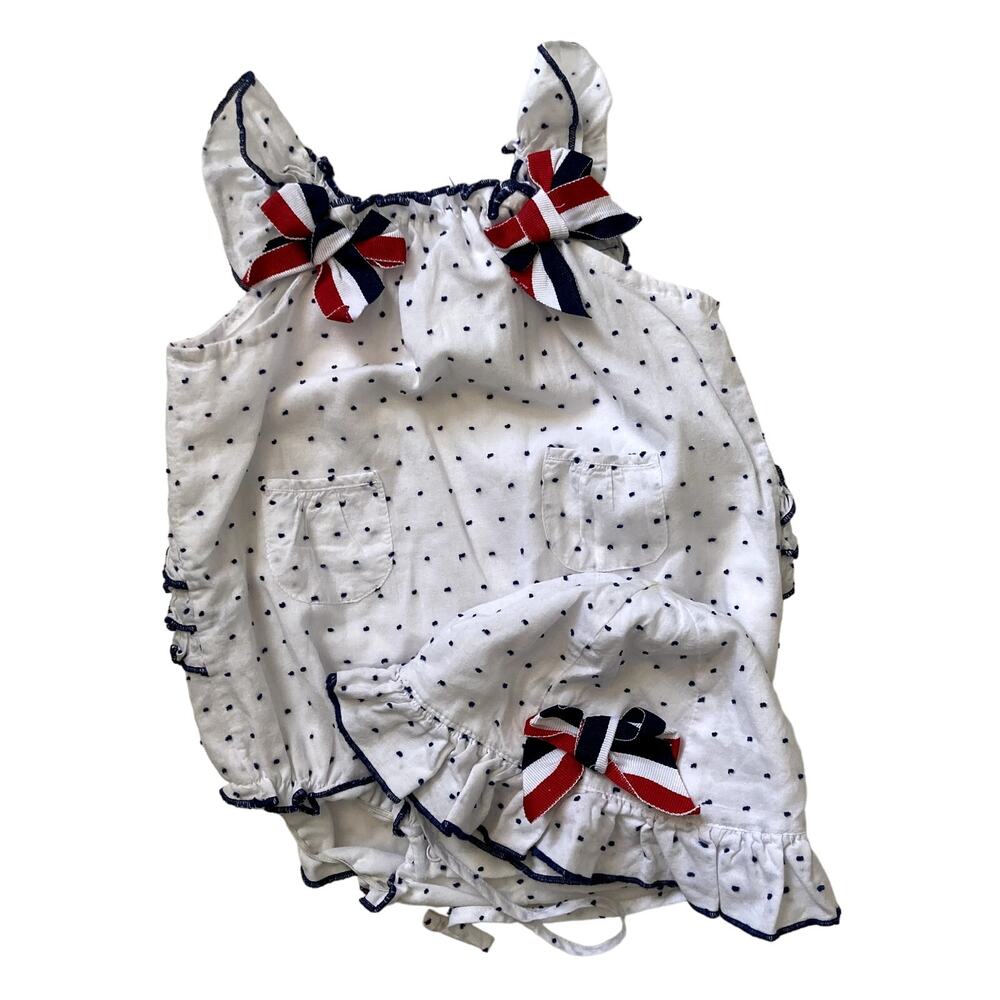Authentic Baby Americana Swiss Dot Bubble Romper and Hat - 6M